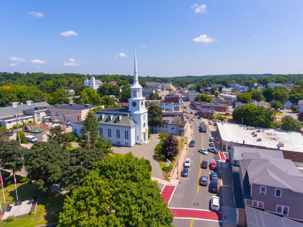 Town Hall aerial view in Marlborough, Massachusetts