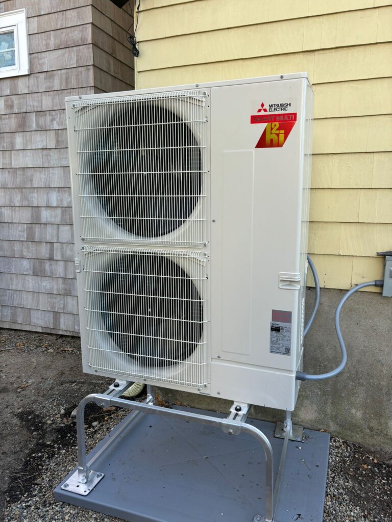 A Mitsubishi Hyper Heat heat pump system installed by Endless Energy in Wellesley Massachusetts