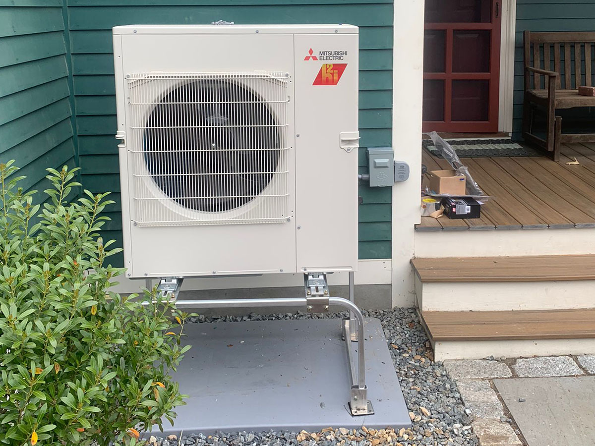 A Mitsubishi heat pump installed in Newton Massachusetts by Endless Energy