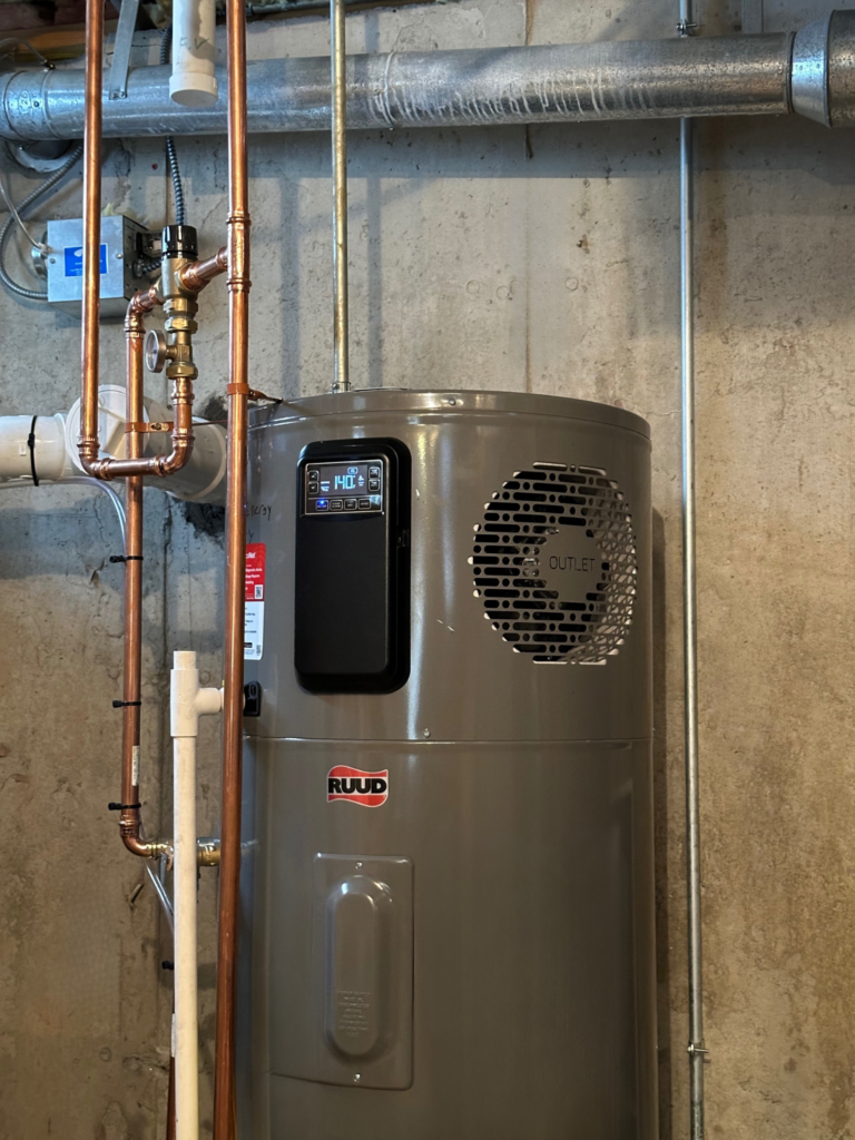 Ruud heat pump water heater installed in Natick Massachusetts by Endless Energy