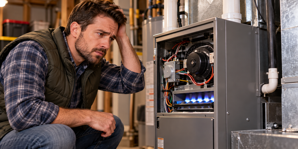 Endless Energy infographic explaining furnace short cycling, common causes, warning signs, troubleshooting tips, prevention, and when to call an HVAC professional.