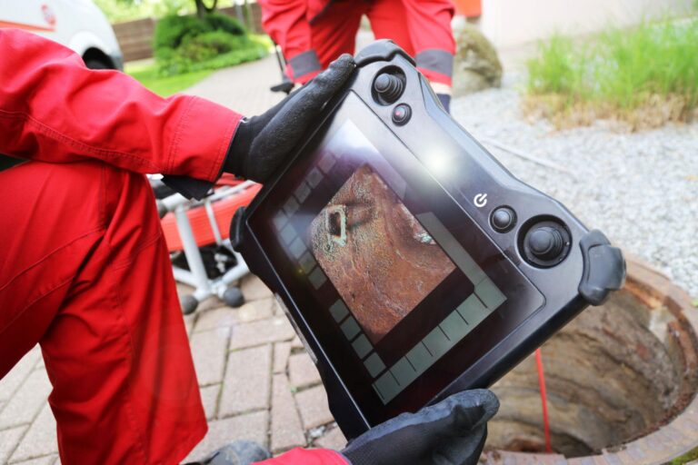 Sewer inspection with camera, close up